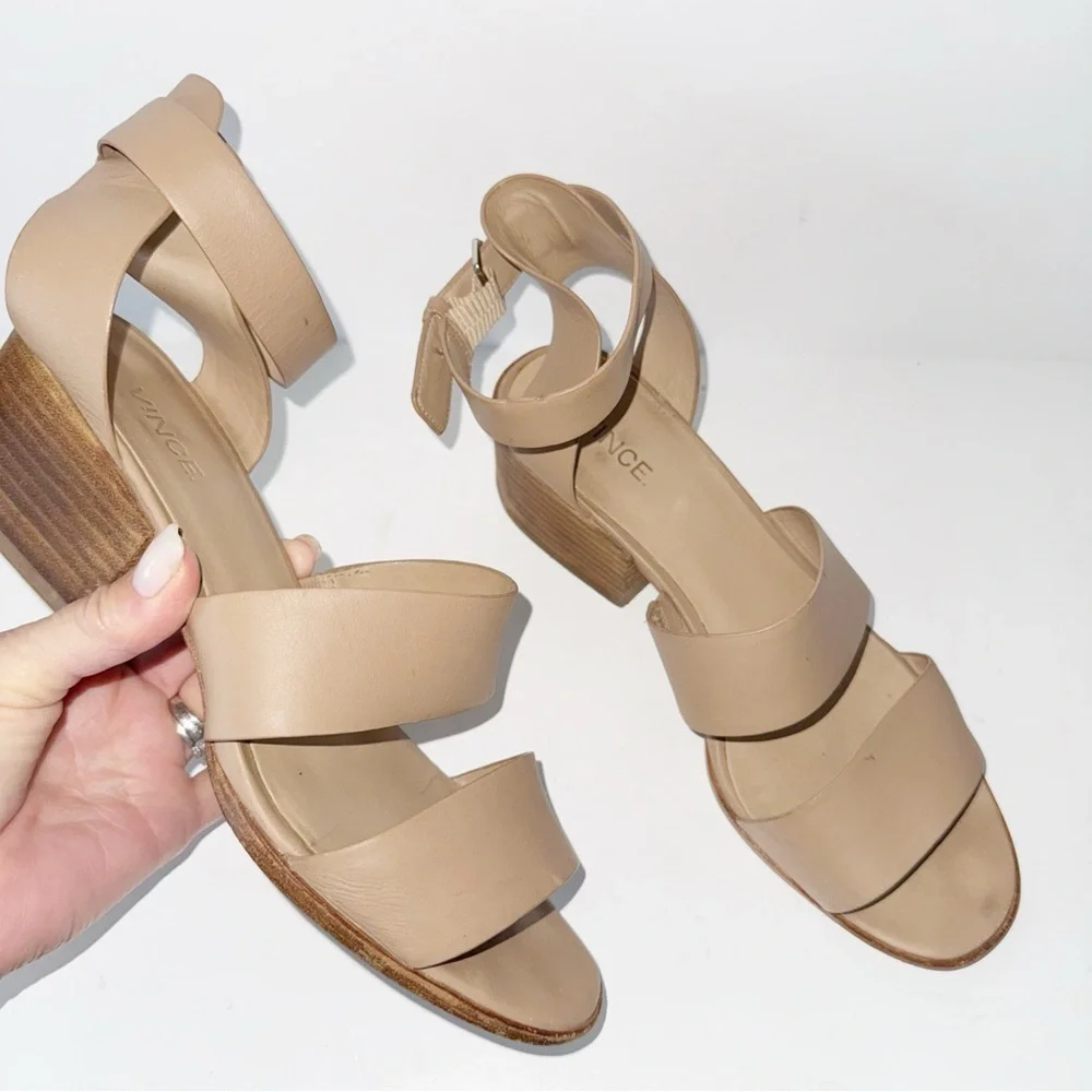 VINCE Tan Strappy Leather Ankle Strap Open Toe Sandals Size 38.5/8.5